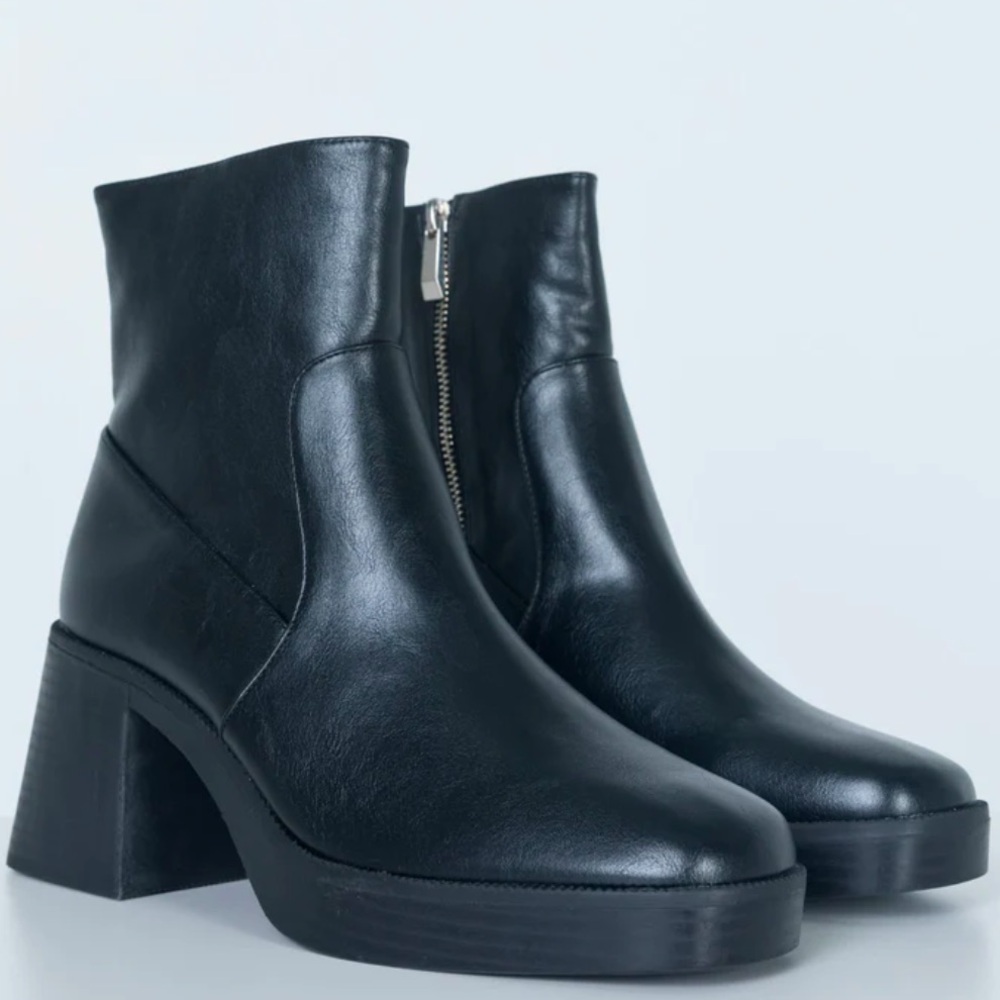 Princess Polly Black Leather Block Heel Ankle Boots